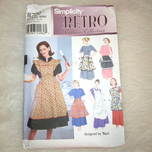 SIMPLICITY 8720 Retro Aprons  in 6 styles, Size S-M-L - Picture 1 of 5